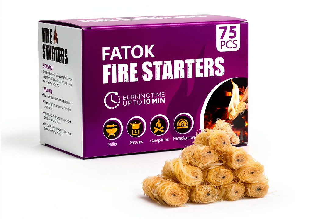 FATOK Fire Starter made from natural pine wood on a grill