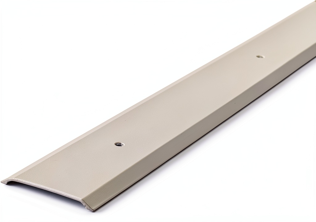 Installing satin nickel aluminum threshold in a hallway